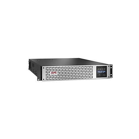 Ein schwarzes APC Smart-UPS 3000 Lithium-Ion-Gerät, vorn mit Display.