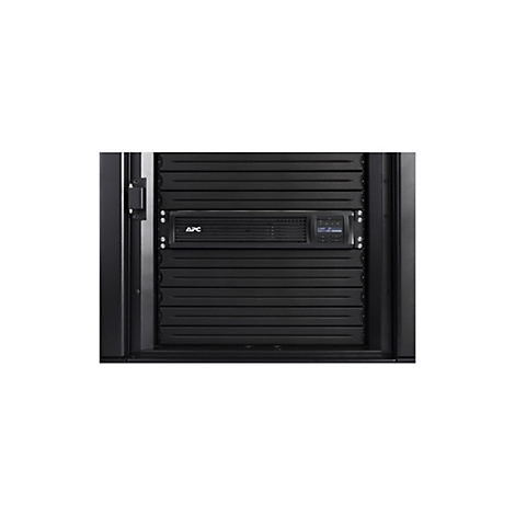 Schwarzer Serverschrank mit APC-Logo und Bedienfeld.
