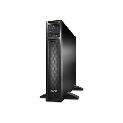 Schwarze APC Smart-UPS 2200 USV mit Bedienfeld und Lüftungsschlitzen, vor weißem Hintergrund.