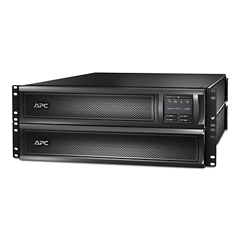 Schwarze USV, APC, Smart-UPS X 2200, mit Display und Lüftungsschlitzen, im 19-Zoll-Rack