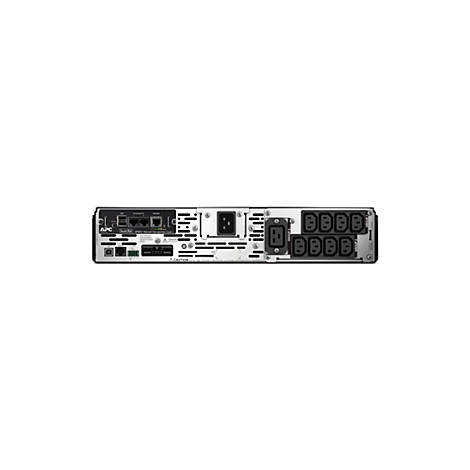 Ein Gerät mit Anschlüssen, wie USB, Netzwerk und Stromversorgung. Beschriftungen wie "APC", "Smart Slot" und "Group" sind sichtbar.