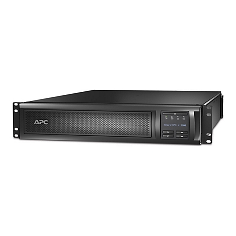 Schwarze USV mit APC-Logo und Smart-UPS X 2200-Anzeige.