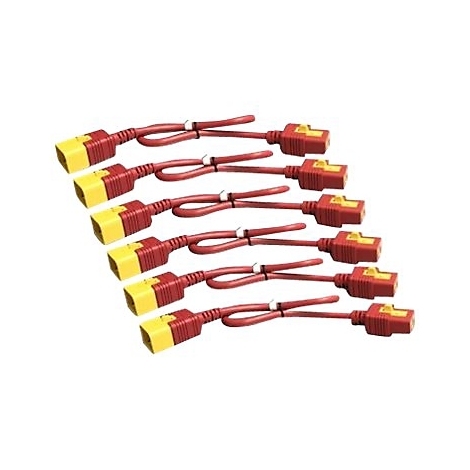 Mehrere rote und gelbe Kabel mit Steckern auf weißem Hintergrund.