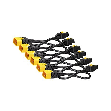 Mehrere schwarze Kabel mit gelben Steckern, auf weißem Hintergrund.