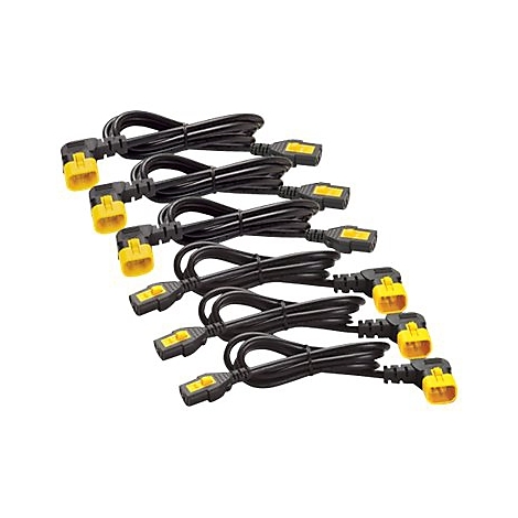 Mehrere schwarze Kabel mit gelben Steckern, die auf weißem Hintergrund angeordnet sind.