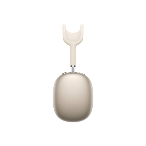 Beige Kopfhörer, frontal vor weißem Hintergrund. Der Kopfbügel hat eine Mesh-Oberfläche, die Ohrmuscheln sind oval.