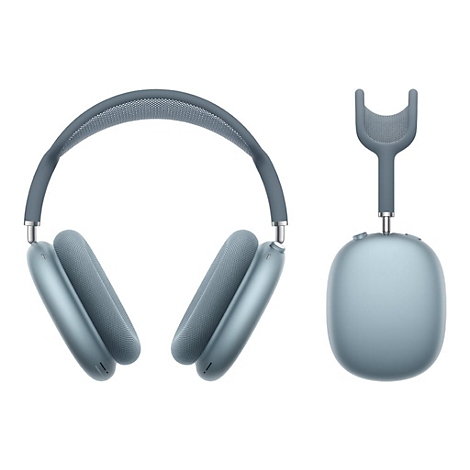 Casque circum-auriculaire bleu clair, vue unique et démonté, sur fond blanc. Image détaillée du produit.