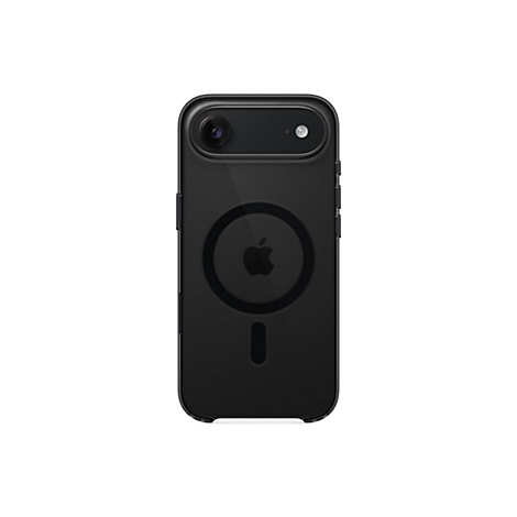 Schwarzes iPhone-Gehäuse mit Magnetring und Apple-Logo. Die Kamera befindet sich oben.