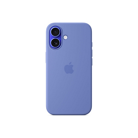 Hellblaues Handycase für ein Smartphone. Auf der Rückseite ist das Apple-Logo abgebildet.