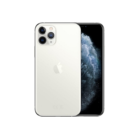 Weißes iPhone 11 Pro, Rückseite, schwarzer Bildschirm, drei Kameraobjektive.