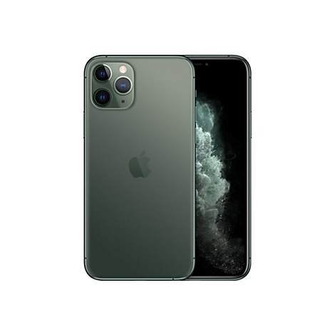 Dunkelgrünes iPhone, Rückseite und Display, drei Kameraobjektive.