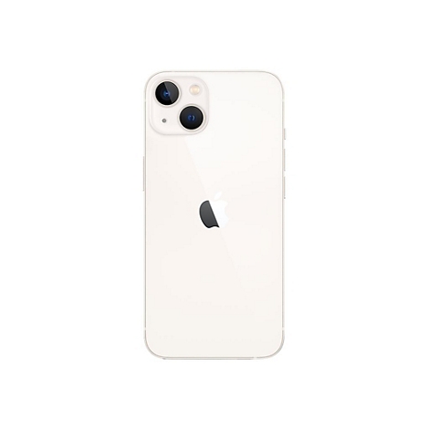 Hellbeiges iPhone 13 von hinten, mit Kamera und Apfel-Logo.