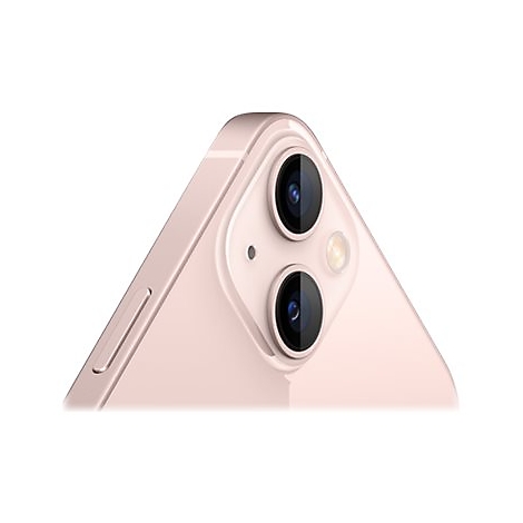 Nahaufnahme der Rückseite eines rosa iPhones mit doppelter Kamera.