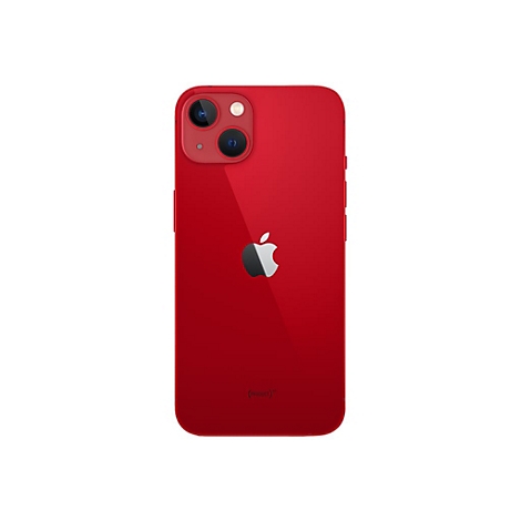 Rotes iPhone 13, Rückseite, Apple-Logo und Kameraelemente. Unten steht "(PRODUCT)RED".