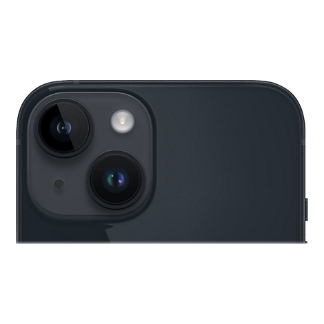 Nahaufnahme der schwarzen iPhone-Kamera. Zwei Linsen, ein Blitz und ein Mikrofon sind erkennbar.