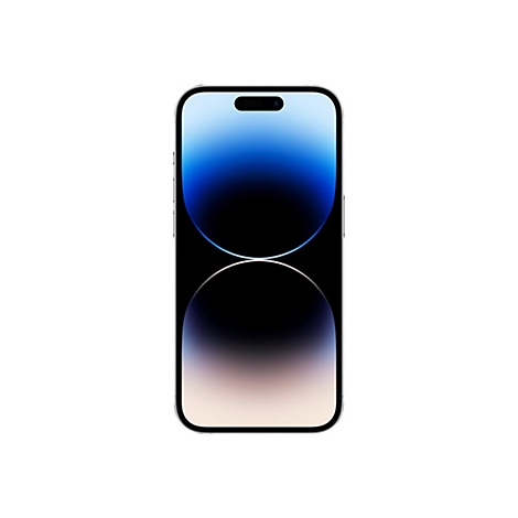 Ein iPhone, das auf einem weißen Hintergrund abgebildet ist. Es zeigt das Display mit einem blauen und schwarzen Farbverlauf.