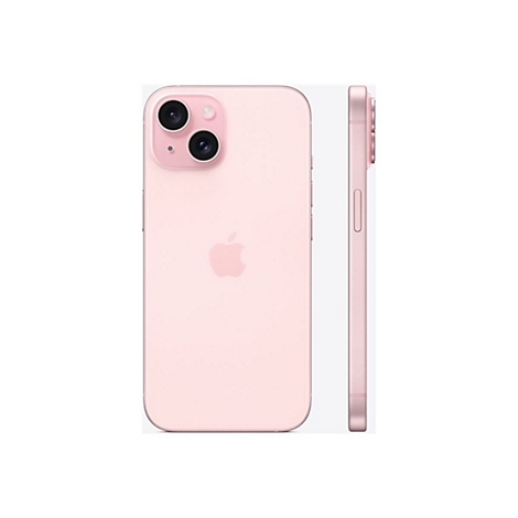 Hellrosa iPhone 13, Rückseite und Seite, mit Kamera und Apple-Logo.