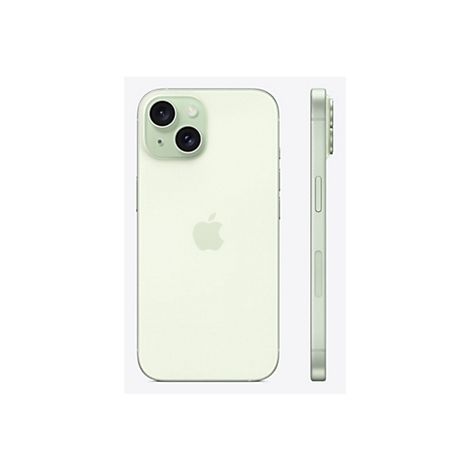 Hellgrünes iPhone, Rückseite und Seite, mit Kamera und Apple-Logo.