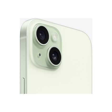 Nahaufnahme der Kamera eines hellgrünen Smartphones. Zwei Linsen, Blitz und Mikrofon sind zu sehen.