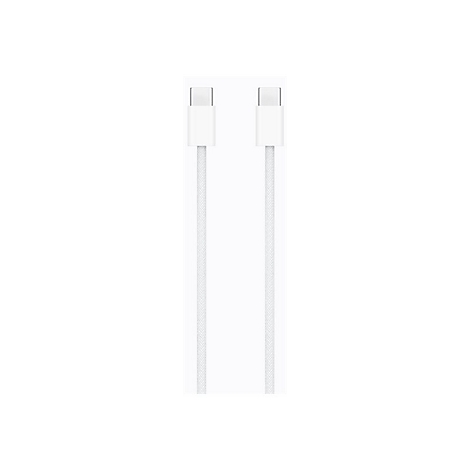 Weißes USB-C-Kabel, geflochtenes Muster. Stecker an beiden Enden.