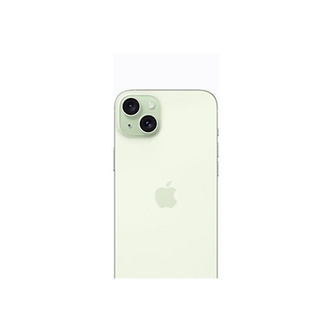 Hellgrünes iPhone, Rückseite. Doppelkameralinsen, Apple Logo. Der Hintergrund ist weiß.
