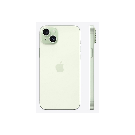 Hellgrünes iPhone, Rückseite und Profilansicht. Auf der Rückseite ist das Apple-Logo zu sehen, sowie zwei Kameras.