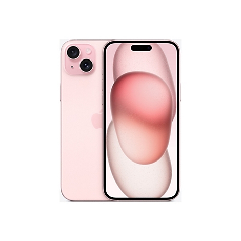 Ein rosafarbenes Smartphone, das von hinten und von vorne gezeigt wird, wobei das Display ein abstraktes rosa Design zeigt.