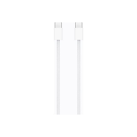 Weißes USB-C-Kabel; beide Enden mit USB-C-Anschlüssen, geflochtenes Kabel.