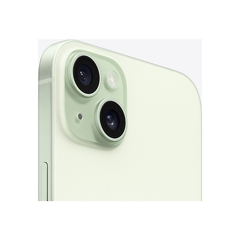 Nahaufnahme eines hellgrünen Smartphones mit zwei Kameras und einem Blitz. Die Linsen sind schwarz, das Gehäuse hellgrün.