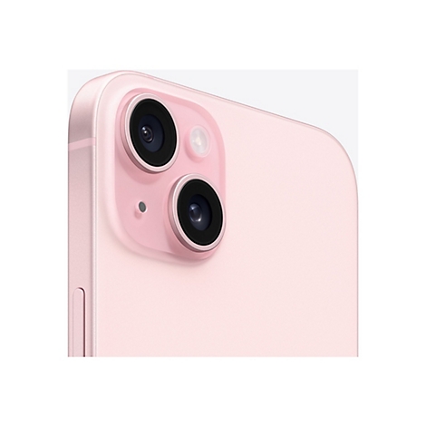 Nahaufnahme des rosafarbenen iPhone-Rückens. Zwei Kameras, Blende und Blitz sind deutlich zu sehen. 