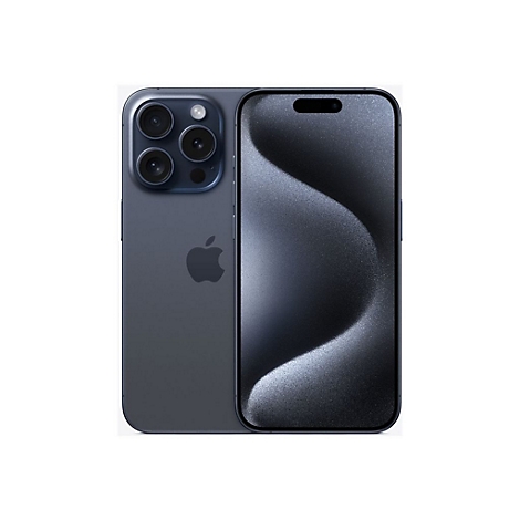 Dunkelgraues Smartphone mit drei Kameras, Apple-Logo. Bildschirm zeigt helle, geschwungene Linien.