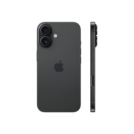 Smartphone gris foncé, deux caméras, logo Apple.