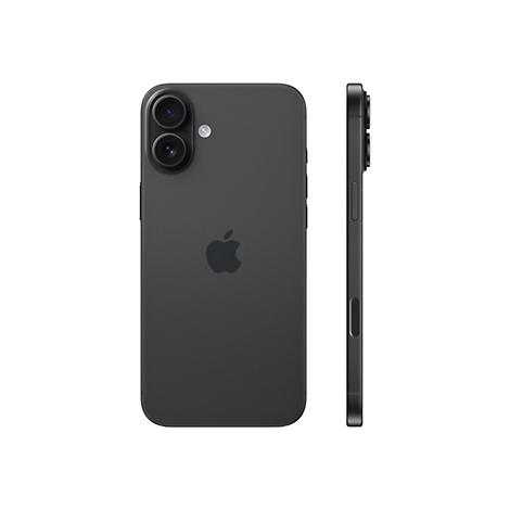 Dunkelgraues Smartphone, Ansicht von hinten und Seite, Apple-Logo.