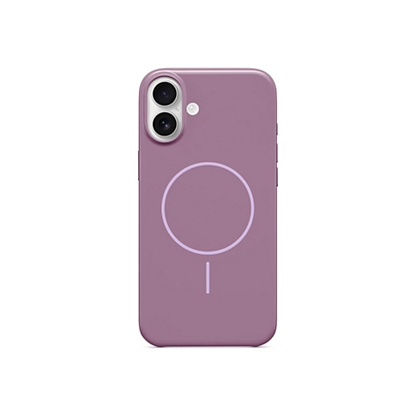 Un étui de téléphone violet avec une découpe pour l'appareil photo et un cercle MagSafe.