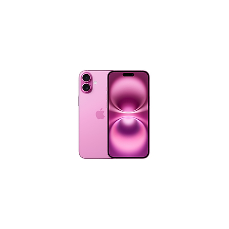 Un smartphone rose avec deux lentilles à l'arrière et un logo.