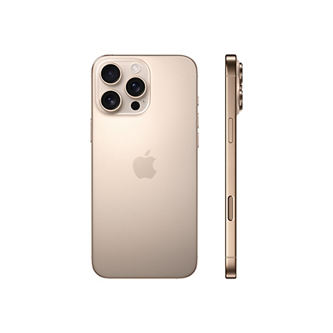Goldfarbenes iPhone 13 Pro. Rückseite und Seite im Profil. Auf der Rückseite sind drei Kameras sichtbar. Apple-Logo in der Mitte.
