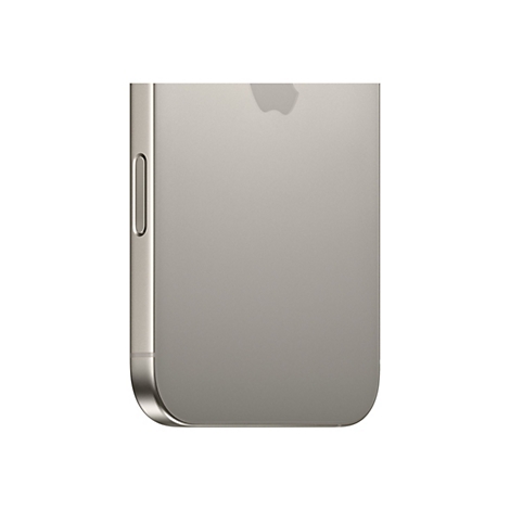 Nahaufnahme eines grauen Smartphones, mit Apple-Logo und seitlichen KnÃ¶pfen.