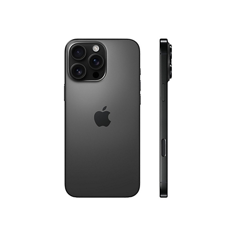 Dunkelgraues Smartphone, Ansicht von vorne und Seite, mit Kameras und Apple-Logo.
