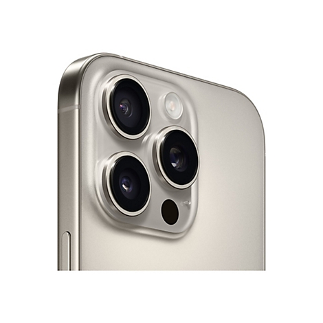 Nahaufnahme der Rückseite eines goldfarbenen Smartphones. Drei Kameraobjektive und ein Blitz sind deutlich zu sehen.