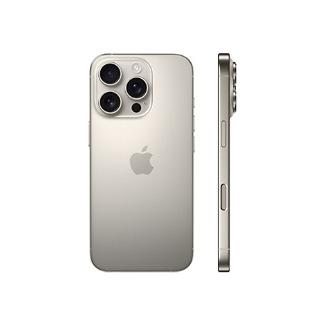 Beigefarbenes iPhone 13 Pro in zwei Ansichten: Rückseite mit Kameras, Apple-Logo und die Seite.
