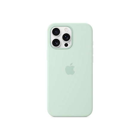Coque de téléphone vert clair avec découpe pour appareil photo et logo Apple, sur fond blanc.