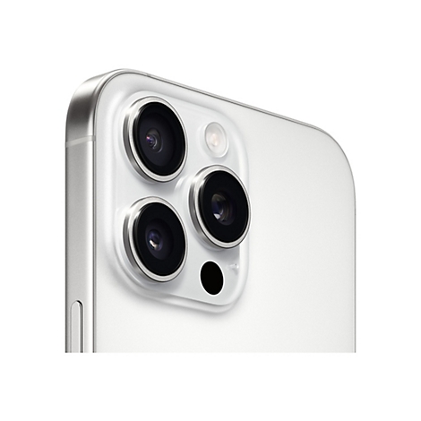 Gros plan de l'arrière d'un smartphone blanc. L'accent est mis sur trois objectifs d'appareil photo et un flash qui dépassent légèrement.