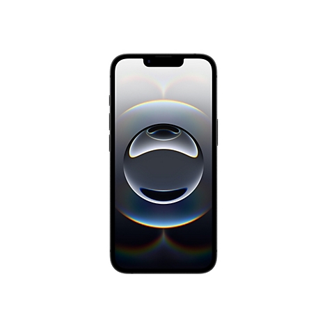 Schwarzes Smartphone mit Display, das eine abstrakt-glÃ¤nzende Kugel zeigt.