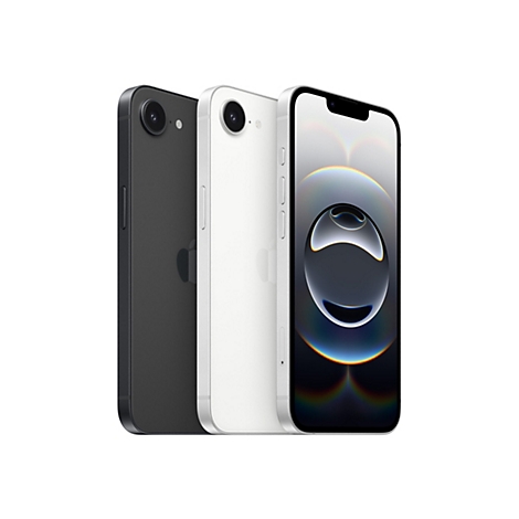 Drei Apple iPhones in verschiedenen Winkeln und Farben vor weißem Hintergrund.