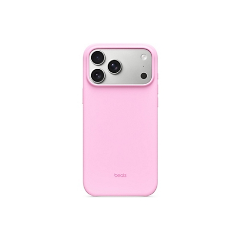 Coque de téléphone rose clair avec trois objectifs d'appareil photo et le mot "beats".