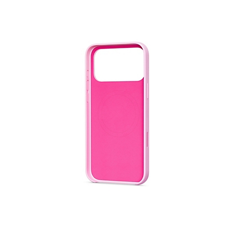 Un étui de téléphone rose avec un cadre rose clair, l'intérieur rose.