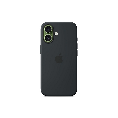Coque de téléphone gris foncé avec le logo Apple et des ouvertures pour l'appareil photo sur fond blanc.