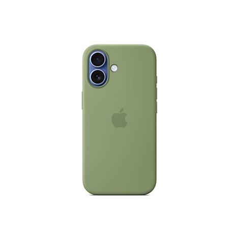 Coque de téléphone vert clair avec logo Apple. Découpe caméra en haut, à côté une plus petite découpe flash.
