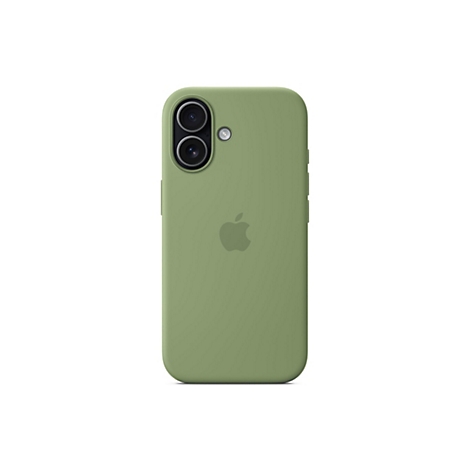 Coque de téléphone vert clair, avec deux objectifs d'appareil photo en haut à gauche, logo Apple au milieu.