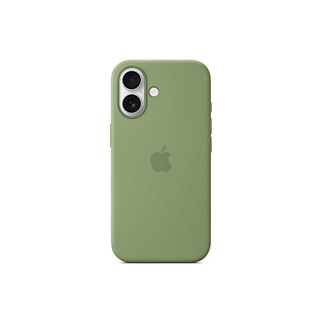 Un étui iPhone vert montrant la caméra, les boutons et le logo Apple.